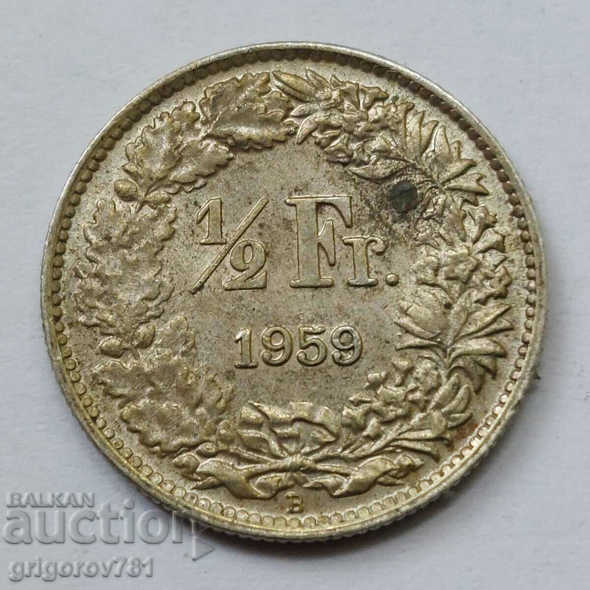 1/2 Franc Silver Switzerland 1959 B - Silver Coin #7