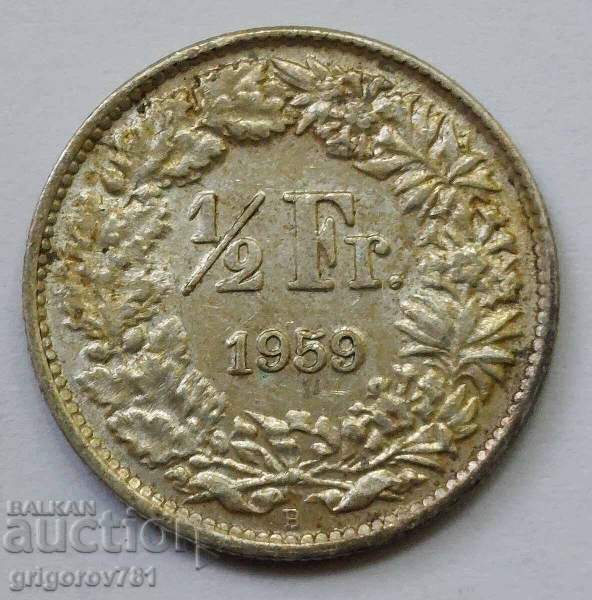 1/2 Franc Argint Elveția 1959 B - Monedă de argint #11
