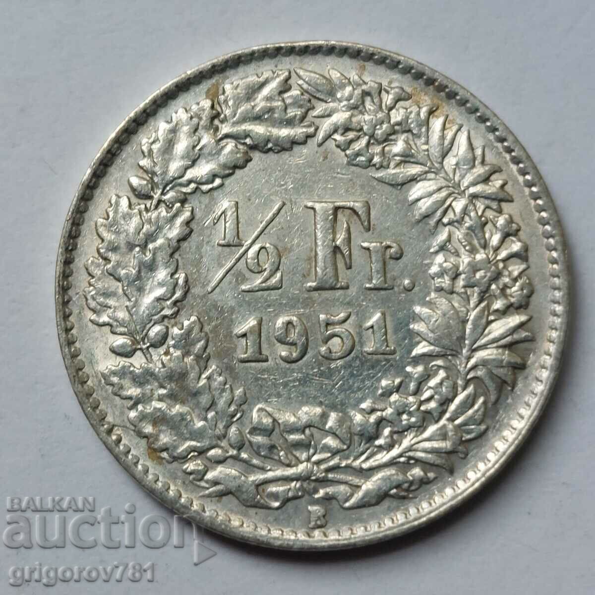 Ασημένιο φράγκο 1/2 Ελβετία 1951 B - Ασημένιο νόμισμα #48