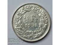 Ασημένιο φράγκο 1/2 Ελβετία 1951 B - Ασημένιο νόμισμα #48