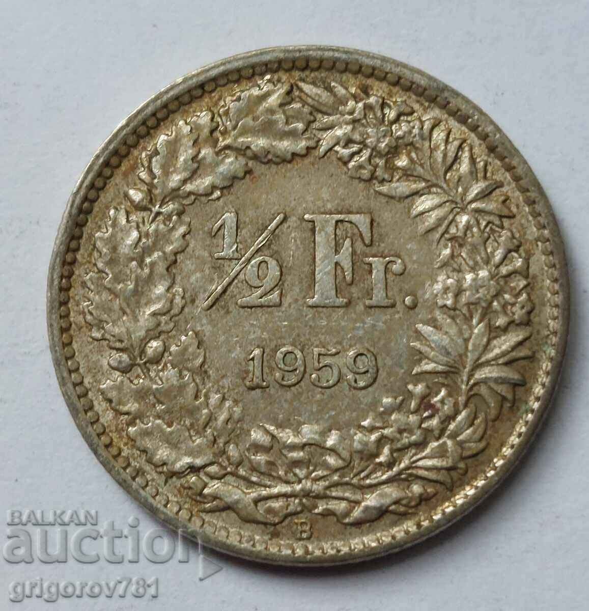1/2 Φράγκο Ασήμι Ελβετία 1959 B - Ασημένιο Κέρμα #50