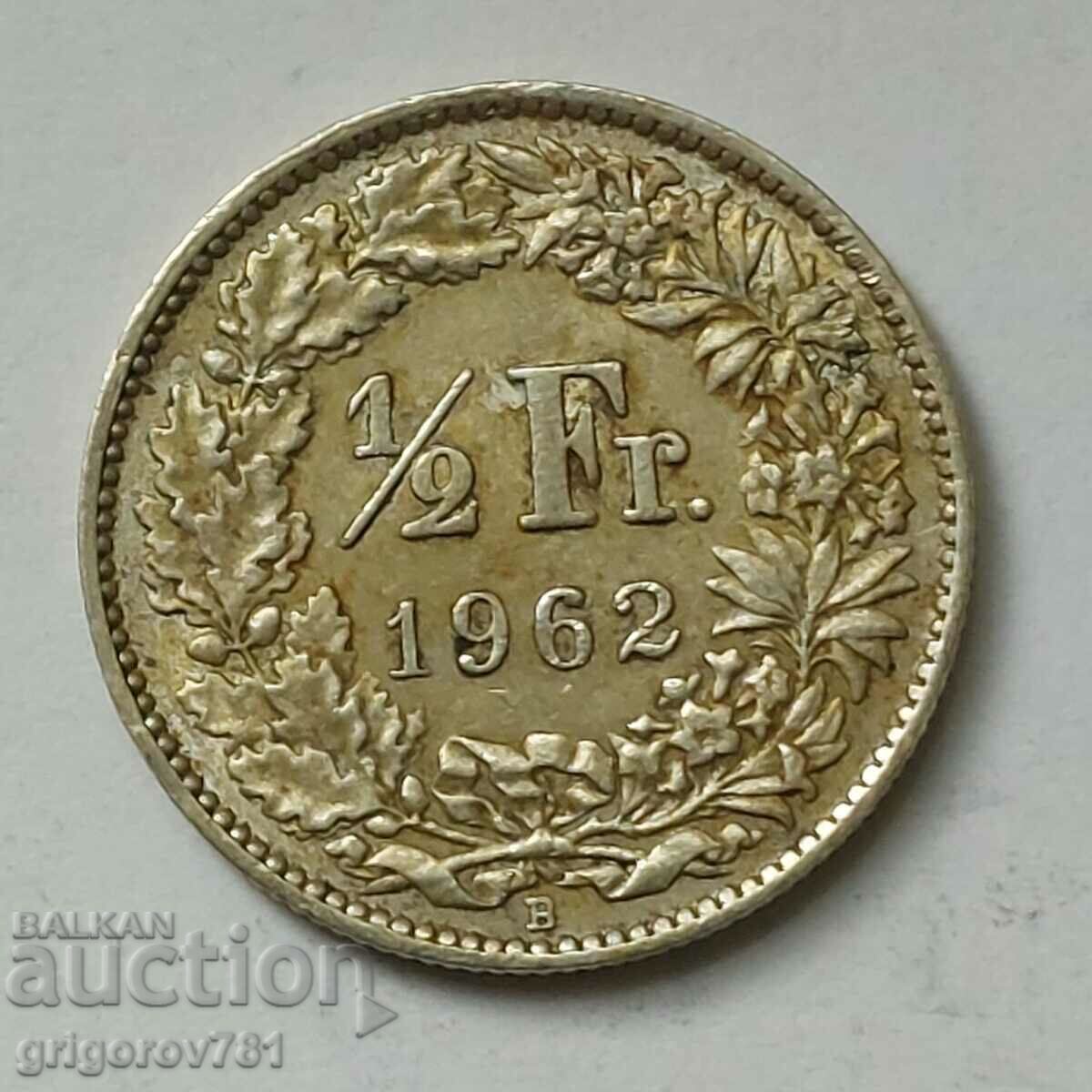 1/2 Franc Silver Switzerland 1962 B - Silver Coin #53