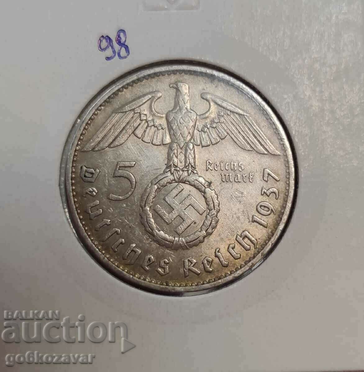 Germania Al Treilea Reich! 5 timbre 1937 Argint.