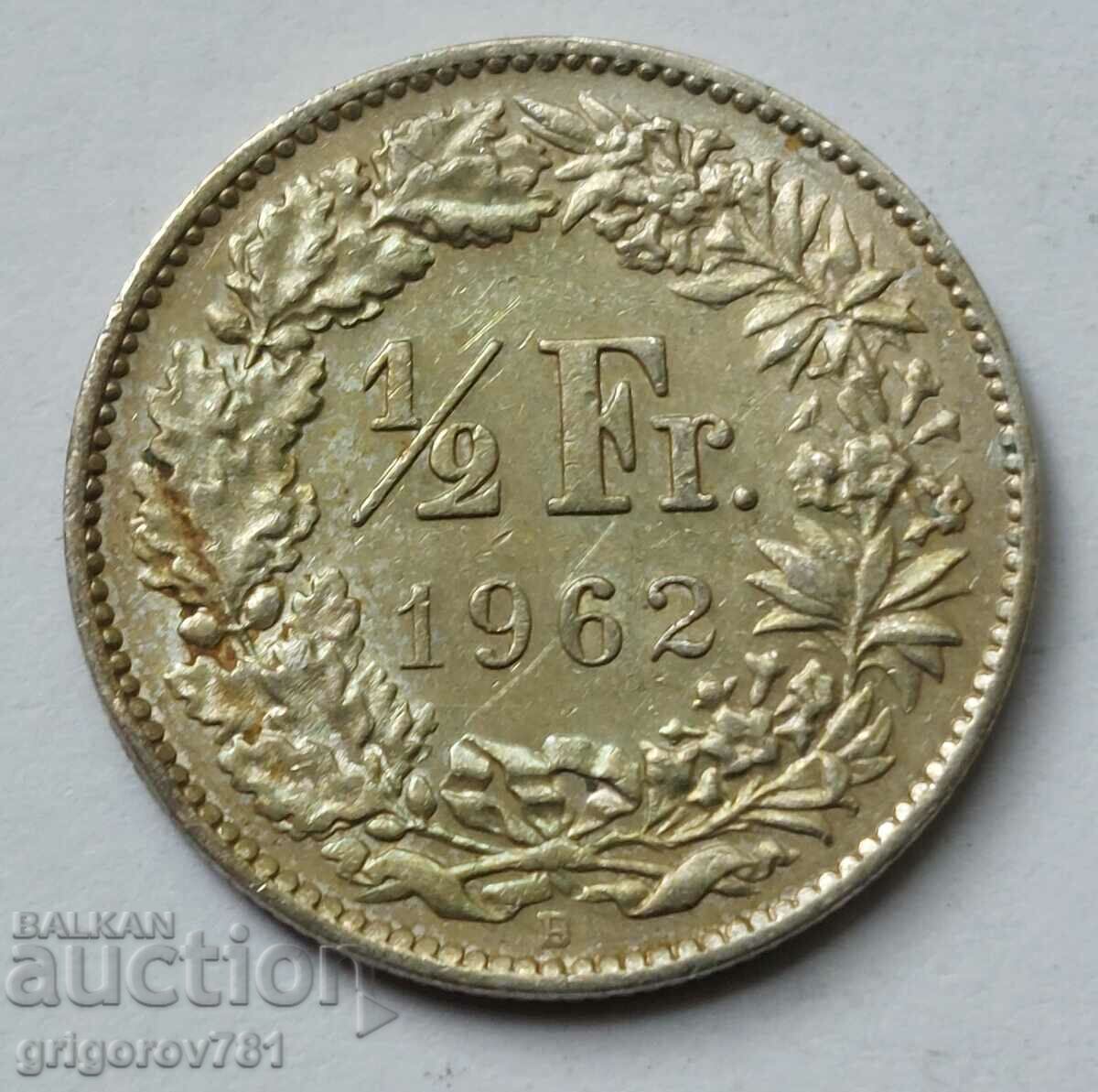 1/2 Franc Silver Switzerland 1962 B - Silver Coin #65