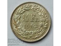 1/2 Franc Silver Switzerland 1962 B - Silver Coin #65