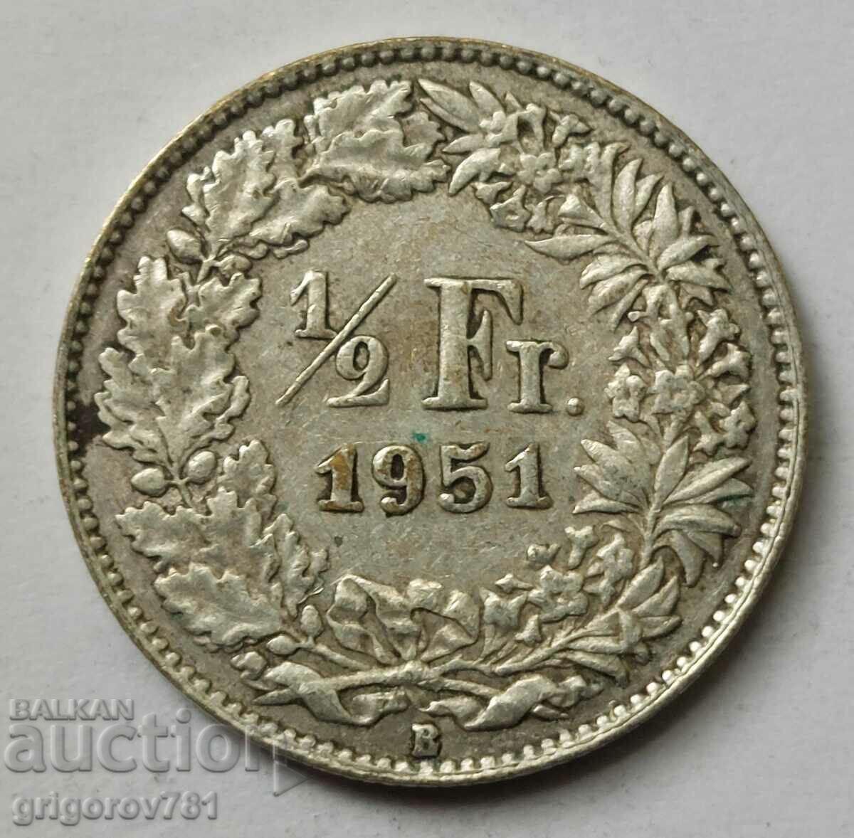 1/2 Franc Argint Elveția 1951 B - Monedă de argint #67