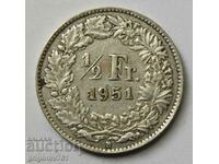 1/2 франк сребро Швейцария 1951 B - сребърна монета #67