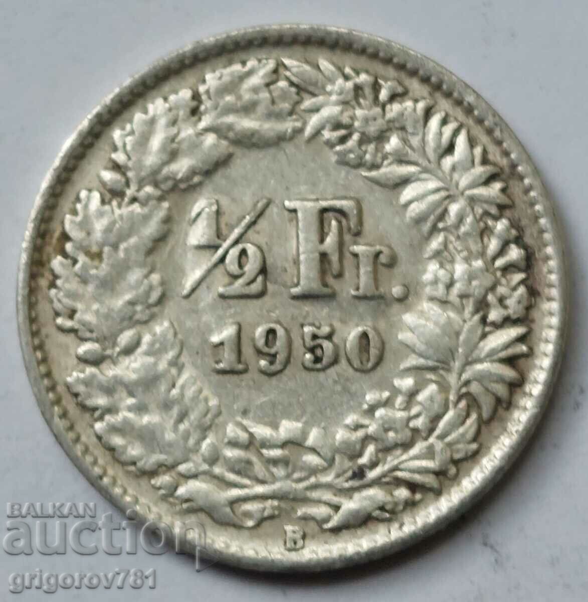 1/2 Franc Silver Switzerland 1950 B - Silver Coin #68