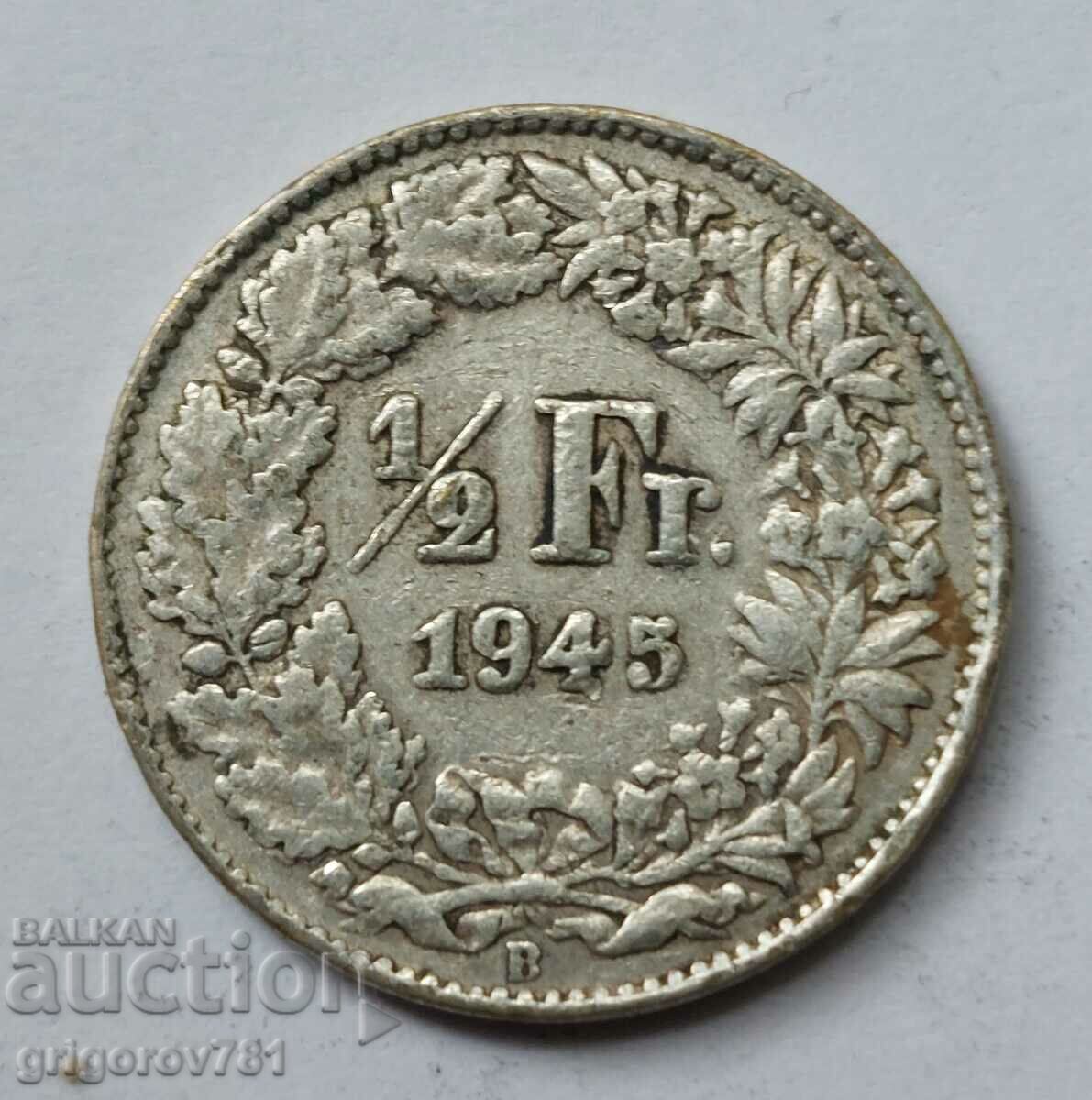 1/2 Franc Silver Switzerland 1945 B - Silver Coin #69