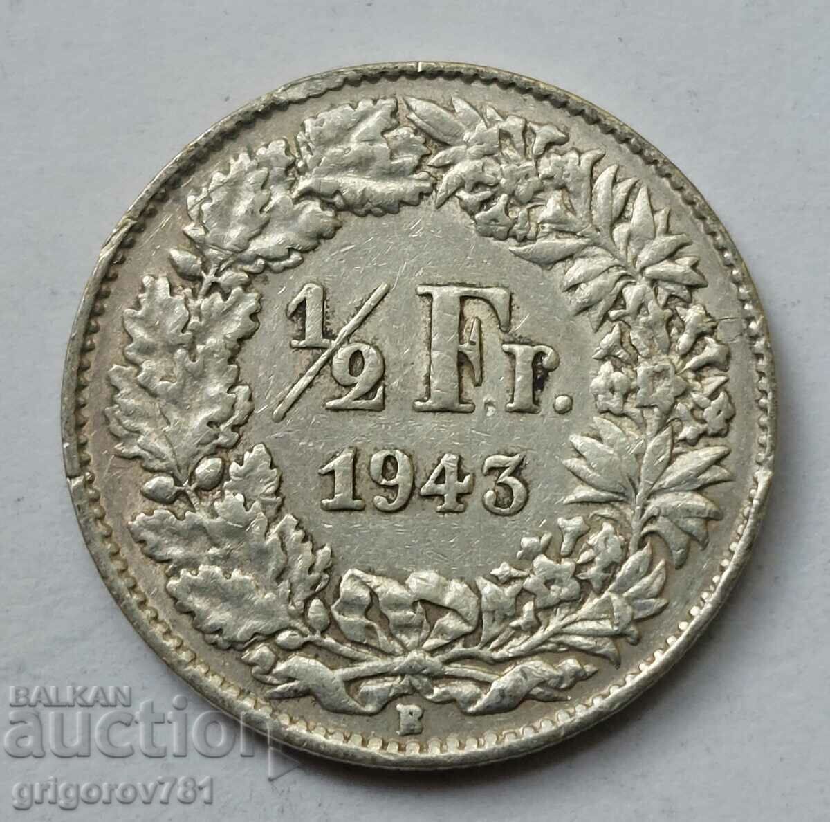 Ασημένιο φράγκο 1/2 Ελβετία 1943 Β - Ασημένιο νόμισμα #70