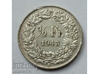 Ασημένιο φράγκο 1/2 Ελβετία 1943 Β - Ασημένιο νόμισμα #70