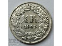 1/2 Franc Silver Switzerland 1945 B - Silver Coin #72