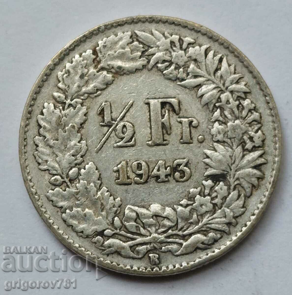 1/2 Franc Silver Switzerland 1943 B - Silver Coin #73