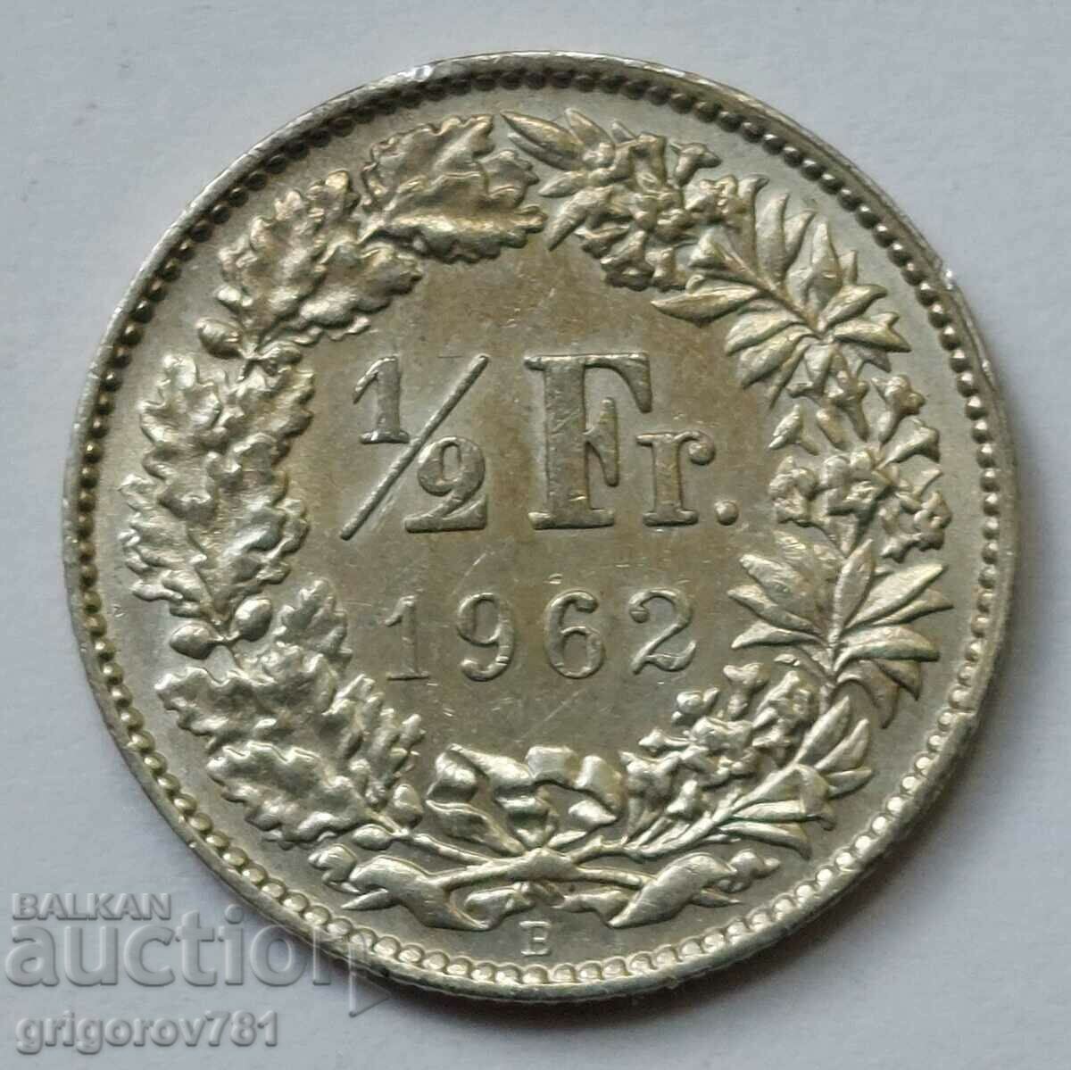 1/2 франк сребро Швейцария 1962 B - сребърна монета #82