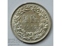 1/2 Franc Silver Switzerland 1962 B - Silver Coin #82