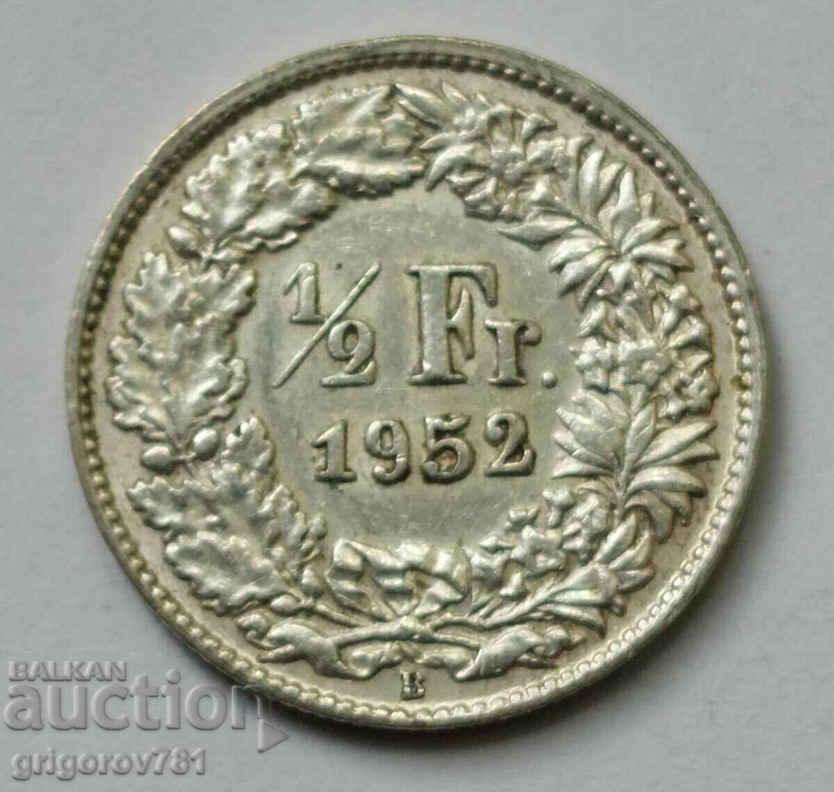 1/2 Franc Silver Switzerland 1952 B - Silver Coin #84