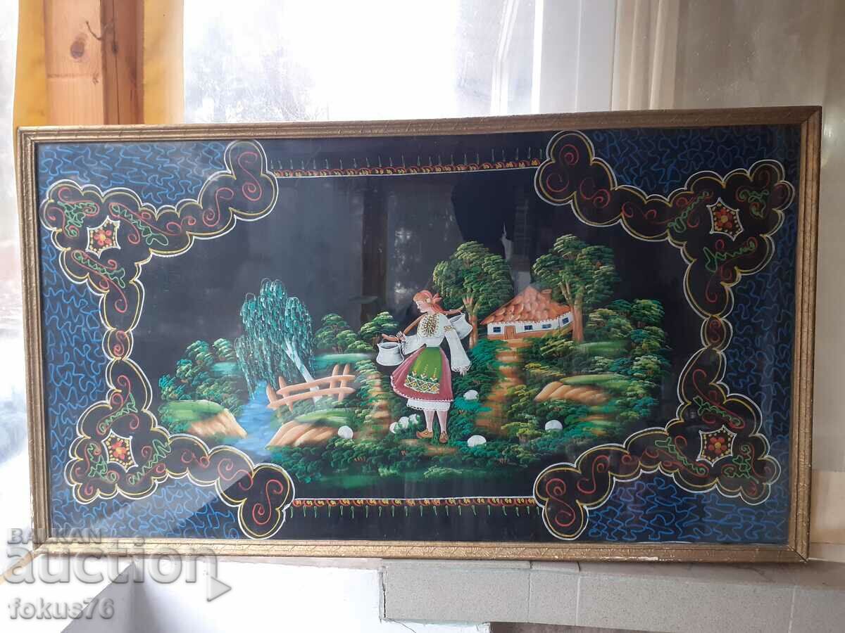 Auction  Large old hand painted oil painting on canvas frame