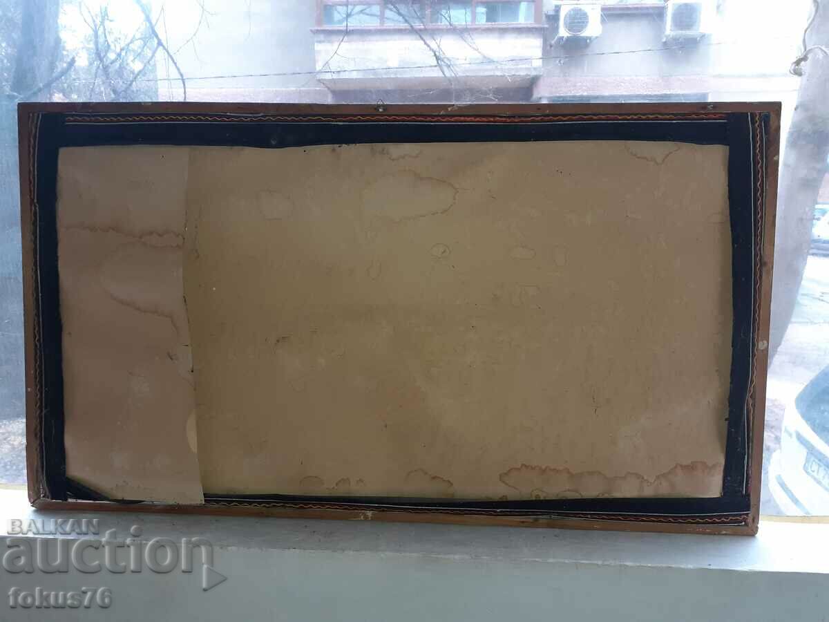 Large old hand painted oil painting on canvas frame - 6