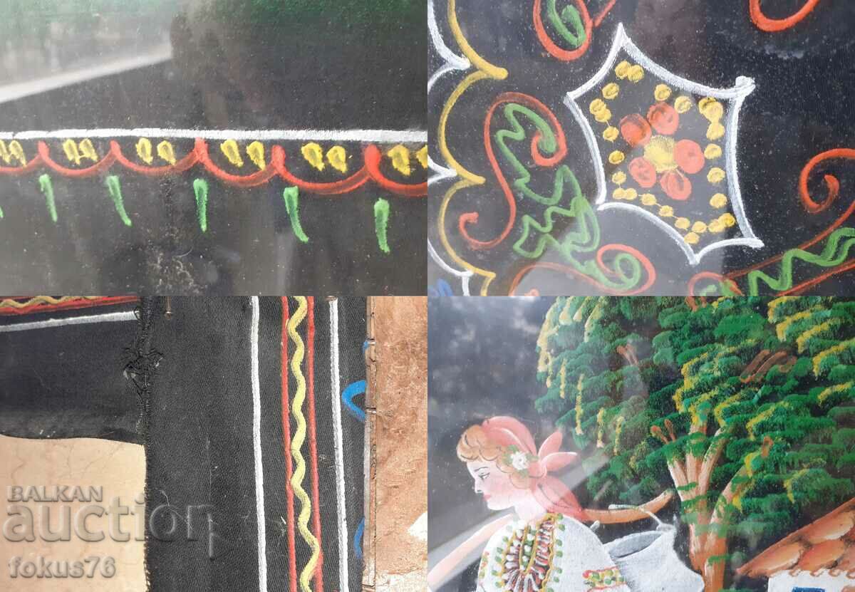 Large old hand painted oil painting on canvas frame - 7