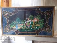 Large old hand painted oil painting on canvas frame