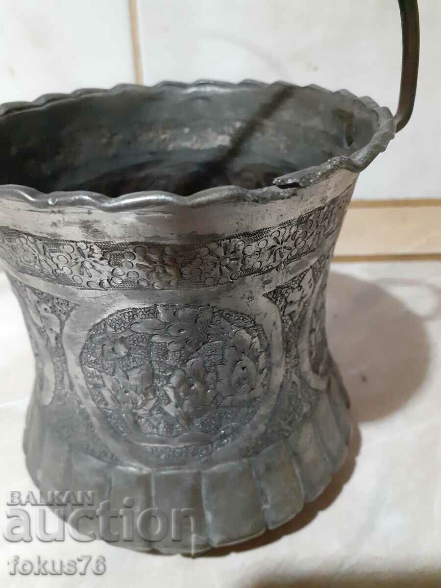Old ottoman copper pot copper kanche hammered and engraved with price 270.00 BGN | € 138.05