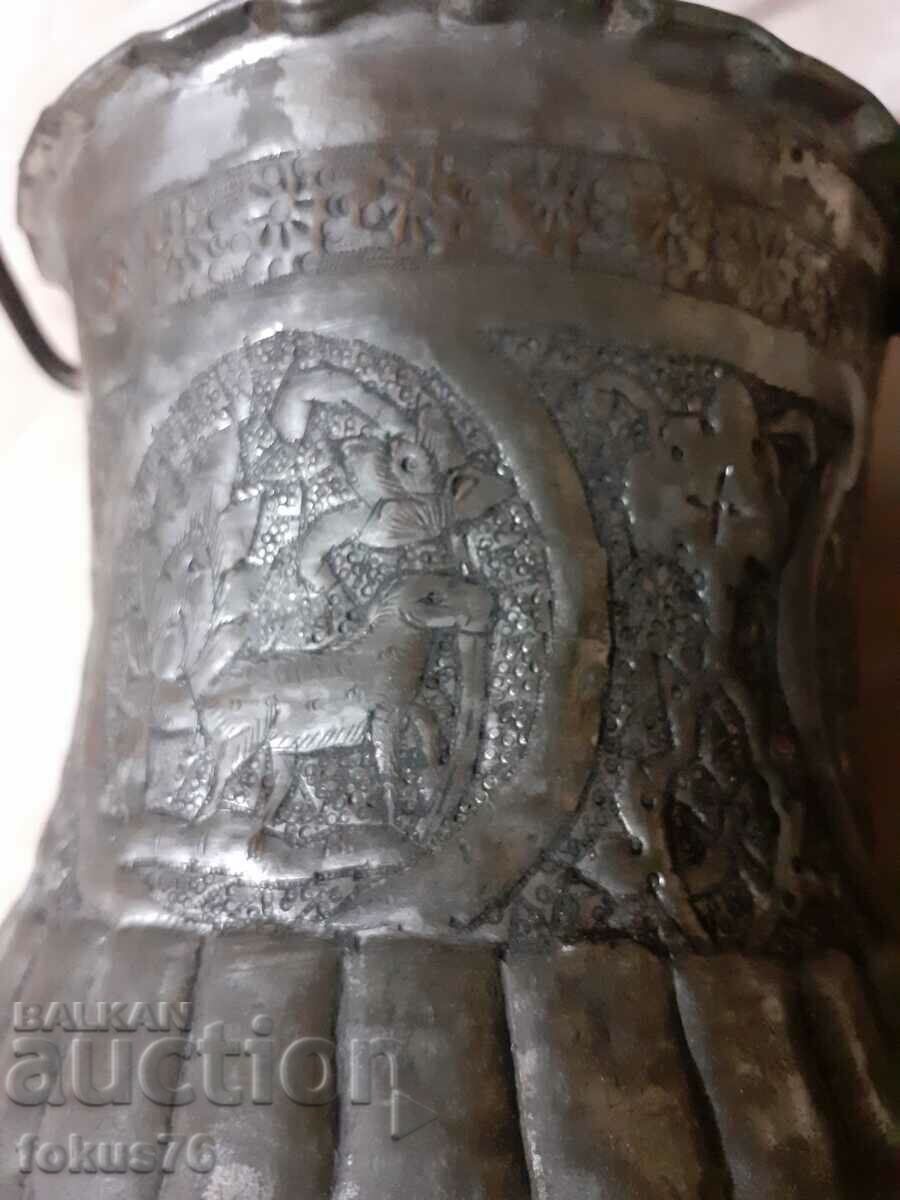 Delivery of Old ottoman copper pot copper kanche hammered and engraved