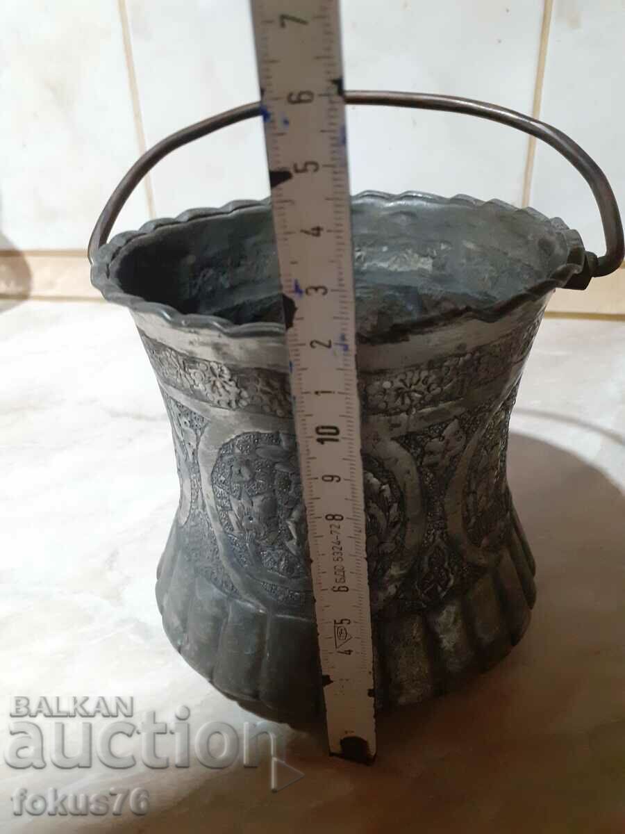 Old ottoman copper pot copper kanche hammered and engraved - 5