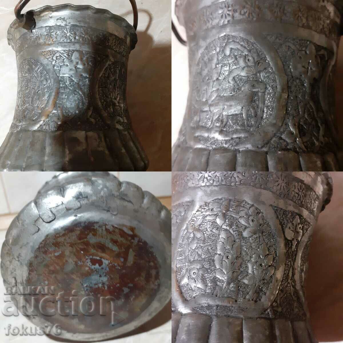 Old ottoman copper pot copper kanche hammered and engraved - 7
