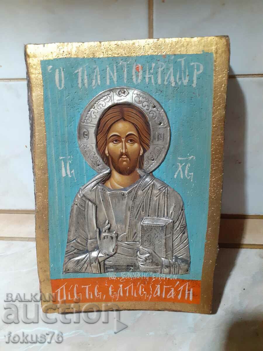 Interesting Greek icon with silver certificate