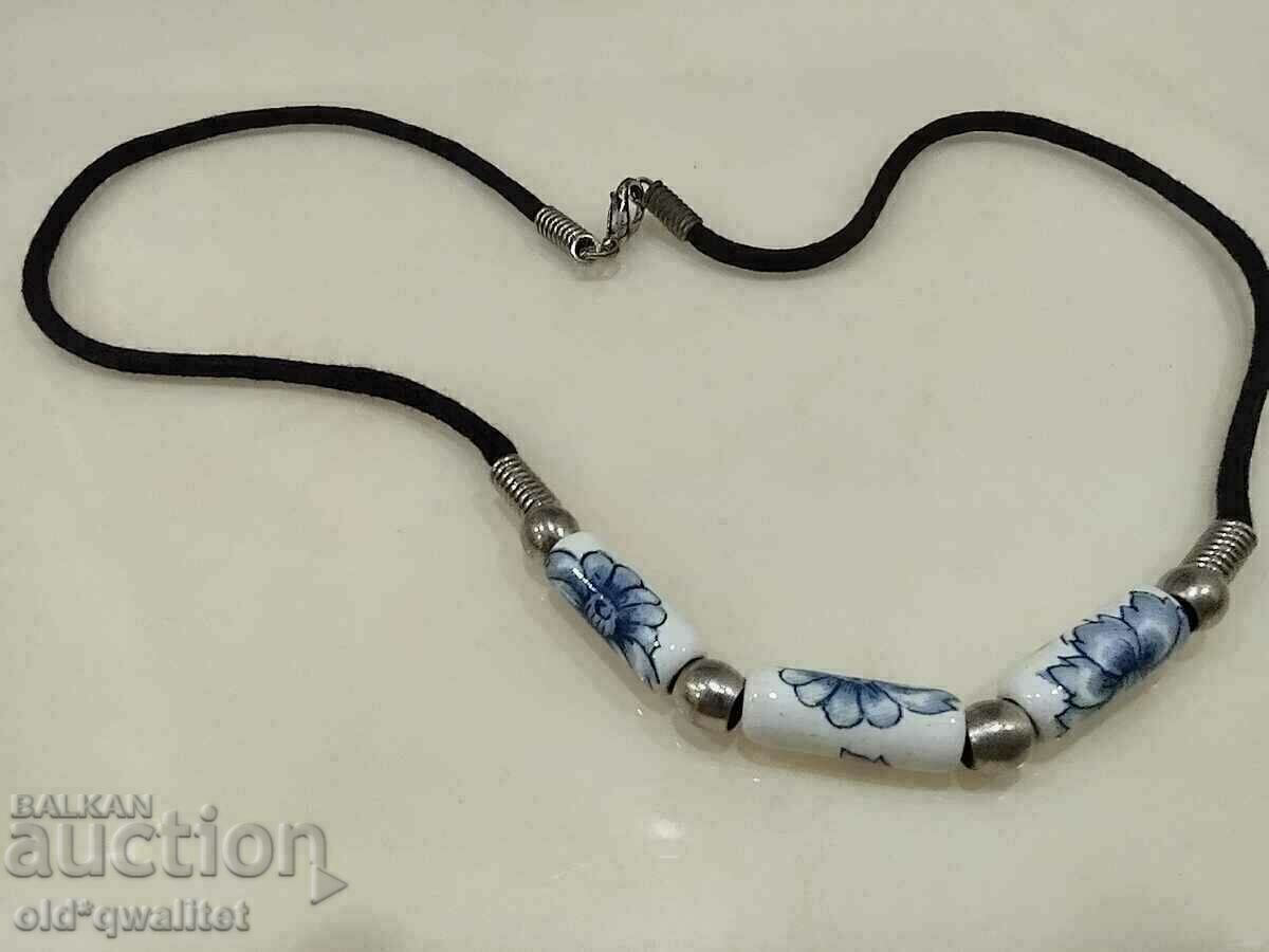 Old necklace with porcelain elements in blue/white Old necklace with porcelain elements in blue/white