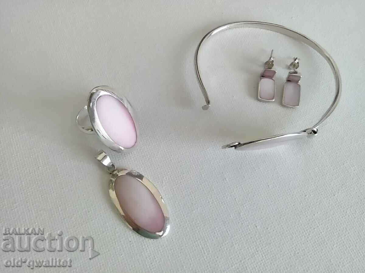 Locket, Ring, Bracelet, Silver 925 with mother of pearl - 5 Locket, Ring, Bracelet, Silver 925 with mother of pearl - 5