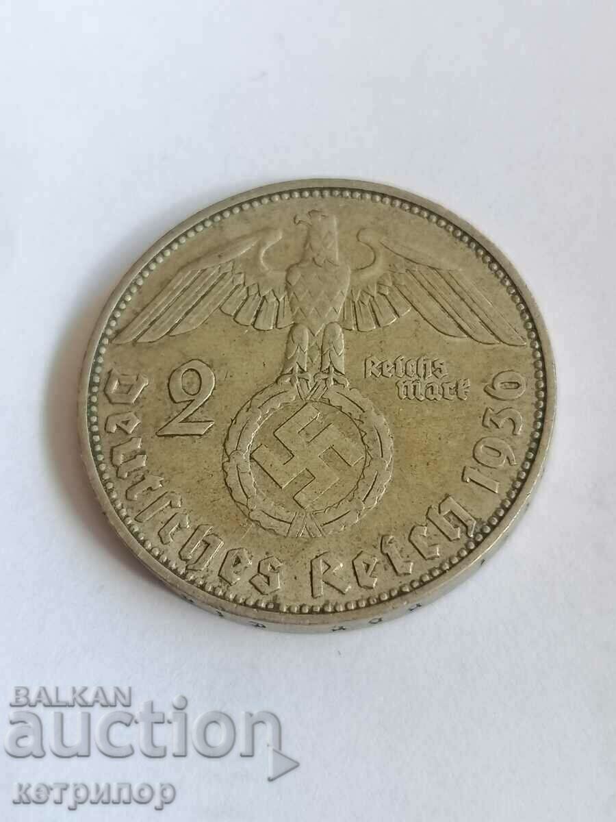 2 марки Германия 1936 г D  сребърна.