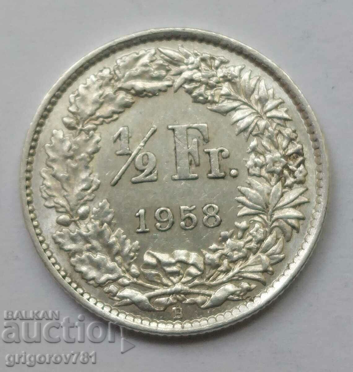 1/2 Franc Argint Elveția 1958 B - Monedă de argint #122