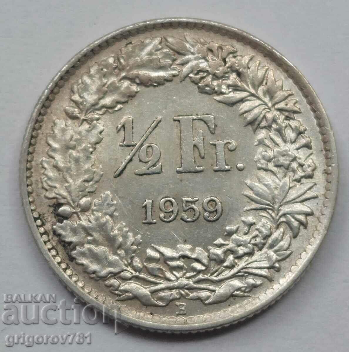 1/2 Φράγκο Ασημένιο Ελβετία 1959 B - Ασημένιο νόμισμα #127
