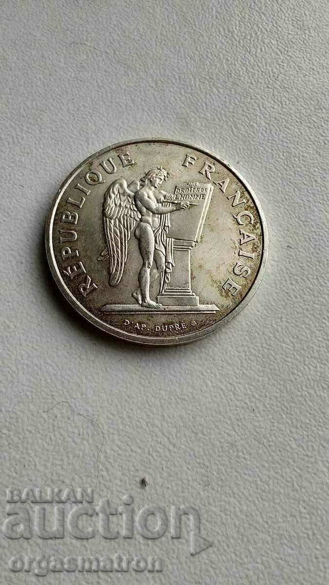 Monedă de argint jubiliară 100 de franci 1989 Franța