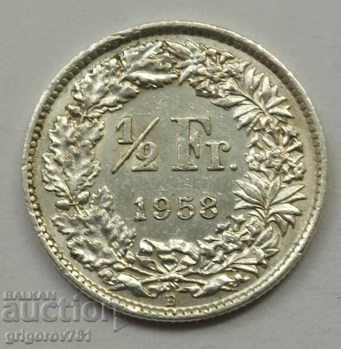 1/2 Φράγκο Ασημένιο Ελβετία 1958 Β - Ασημένιο νόμισμα #133