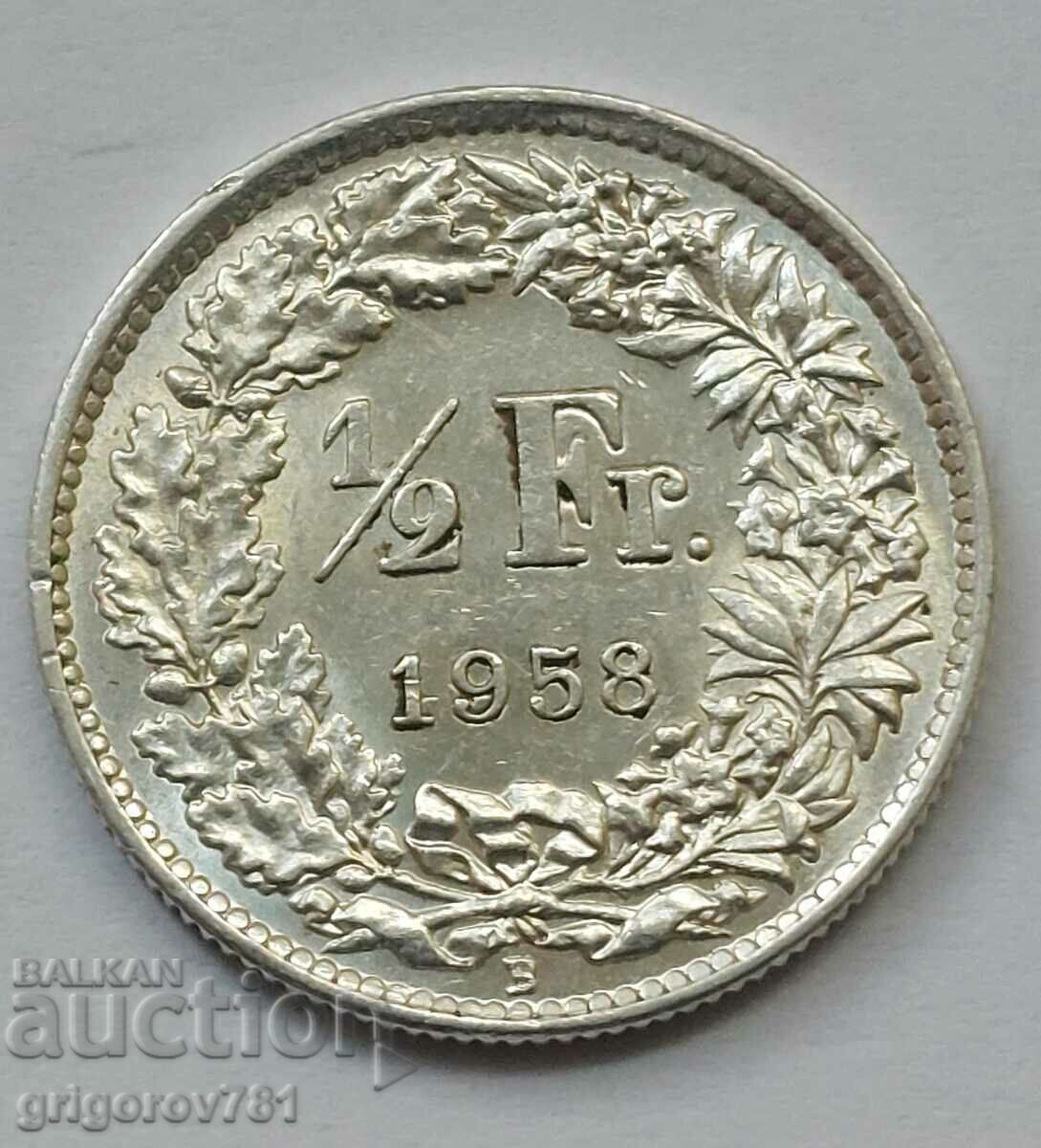 1/2 Φράγκο Ασήμι Ελβετία 1958 Β - Ασημένιο νόμισμα #136
