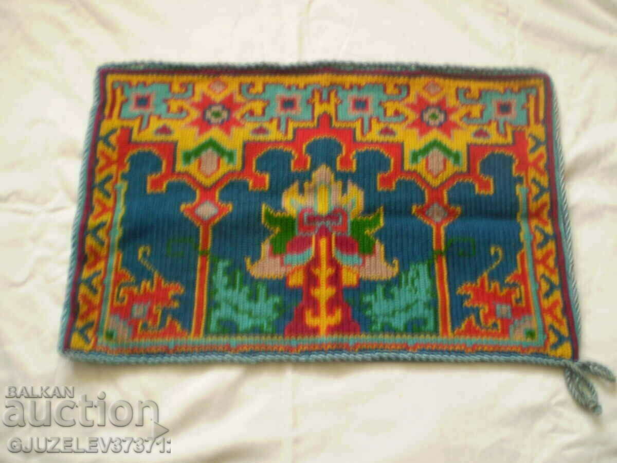 19th Century Hand Knitted Cushion Multicolored Woolen Conc - 5