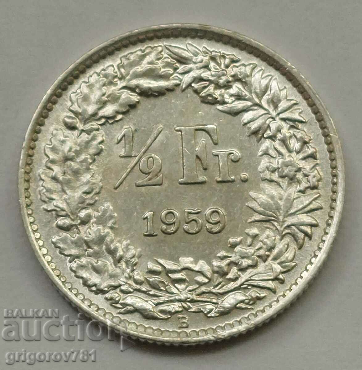 1/2 Franc Silver Switzerland 1959 B - Silver Coin #148