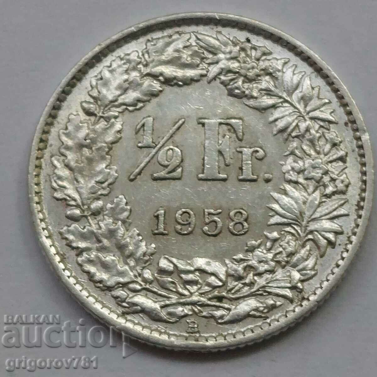 1/2 Franc Argint Elveția 1958 B - Monedă de argint #155