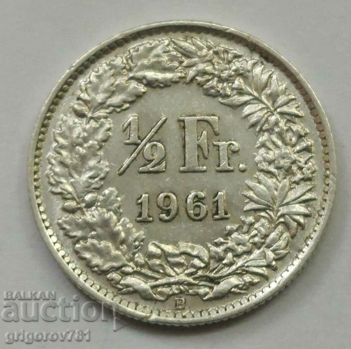1/2 Franc Silver Switzerland 1961 B - Silver Coin #156