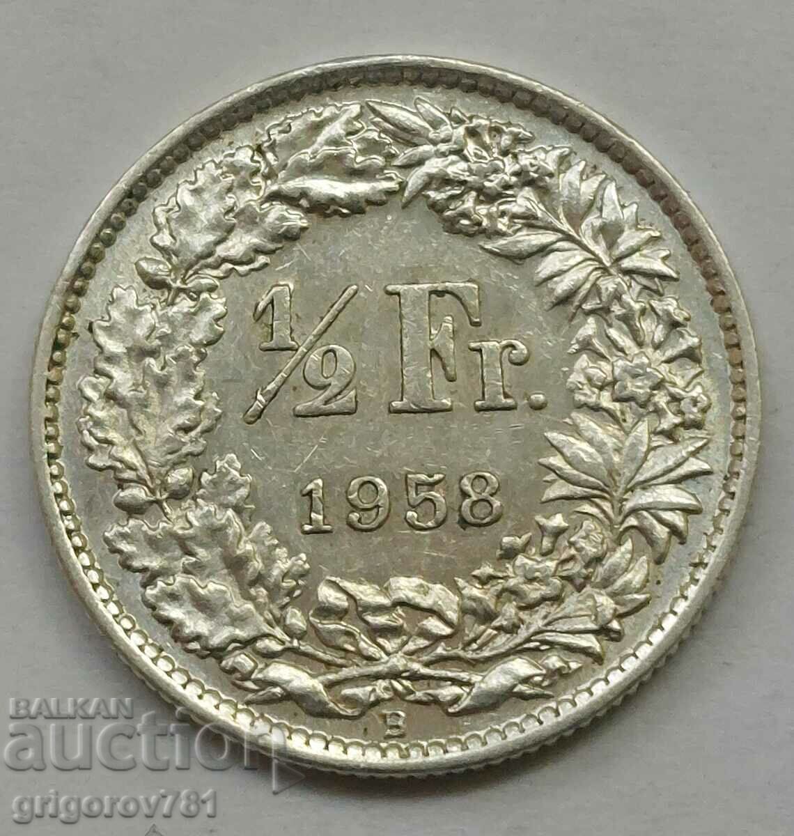 1/2 Franc Argint Elveția 1958 B - Monedă de argint #158