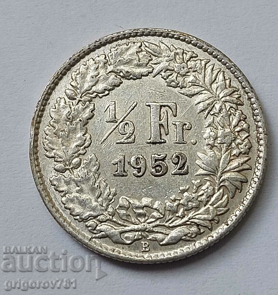 1/2 Franc Silver Switzerland 1952 B - Silver Coin #165