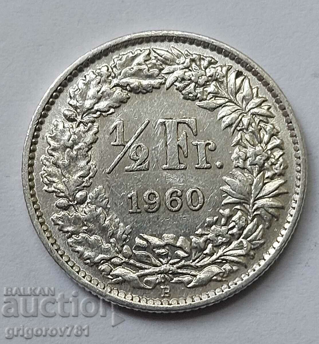 1/2 Franc Silver Switzerland 1960 B - Silver Coin #166