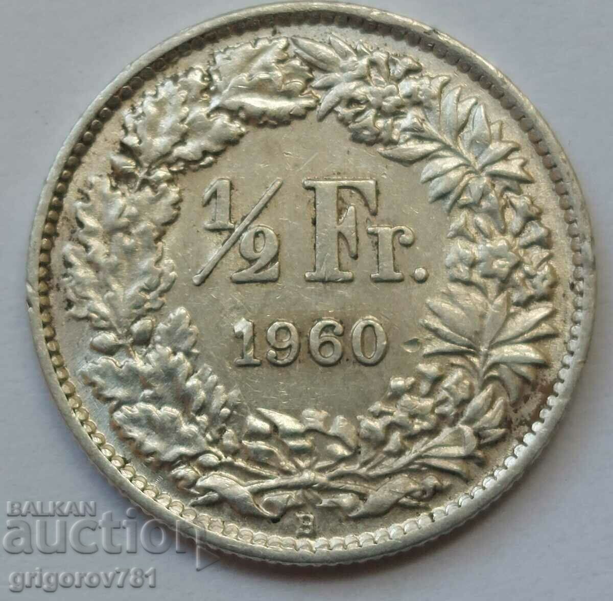 1/2 Franc Silver Switzerland 1960 B - Silver Coin #175