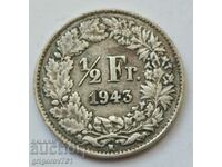 1/2 Franc Silver Switzerland 1943 B - Silver Coin #176