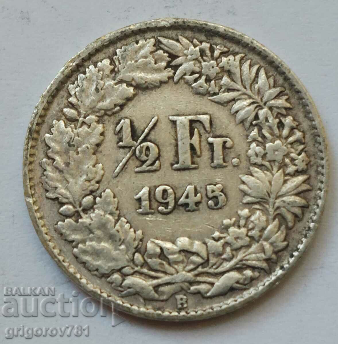 1/2 Franc Silver Switzerland 1945 B - Silver Coin #179