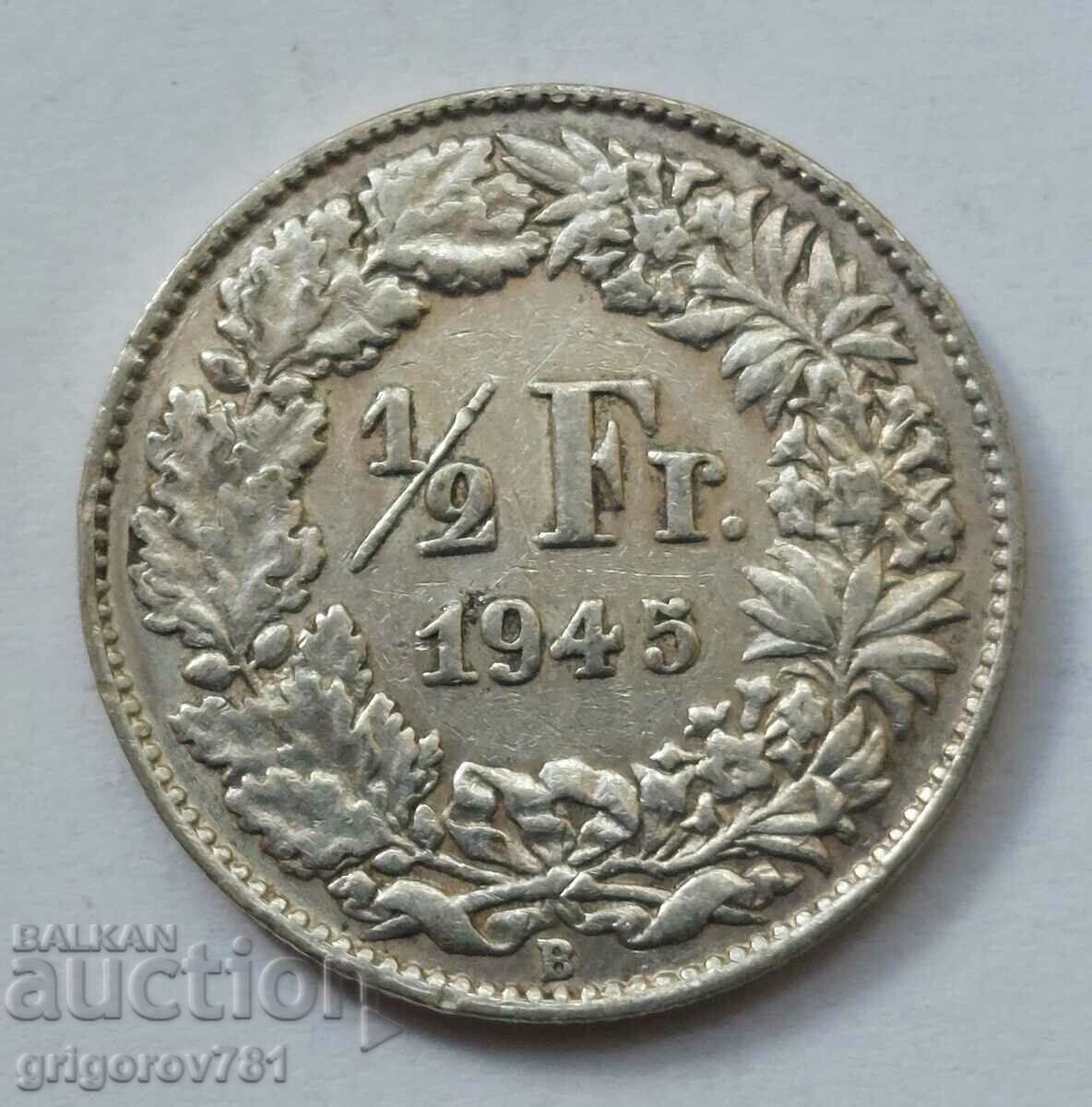 1/2 Franc Silver Switzerland 1945 B - Silver Coin #180