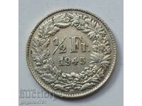 1/2 Franc Silver Switzerland 1945 B - Silver Coin #180