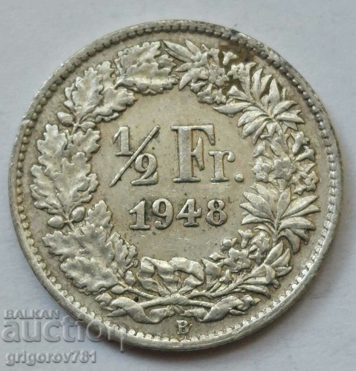 1/2 Franc Silver Switzerland 1948 B - Silver Coin #182